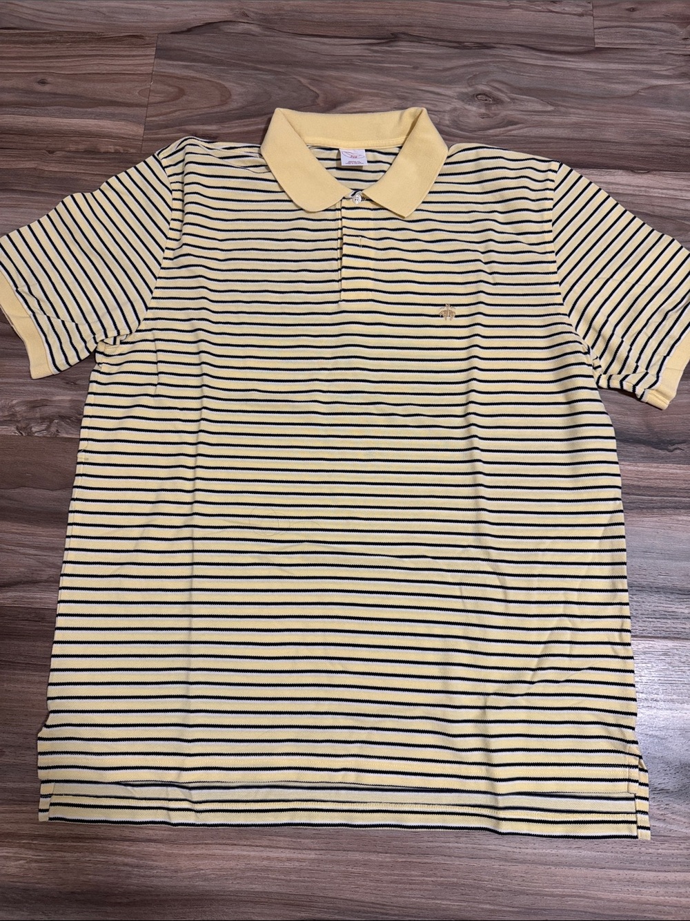 Brooks Brothers 346 Mens Yellow Navy Striped Cotton Pique Polo Shirt Size XL